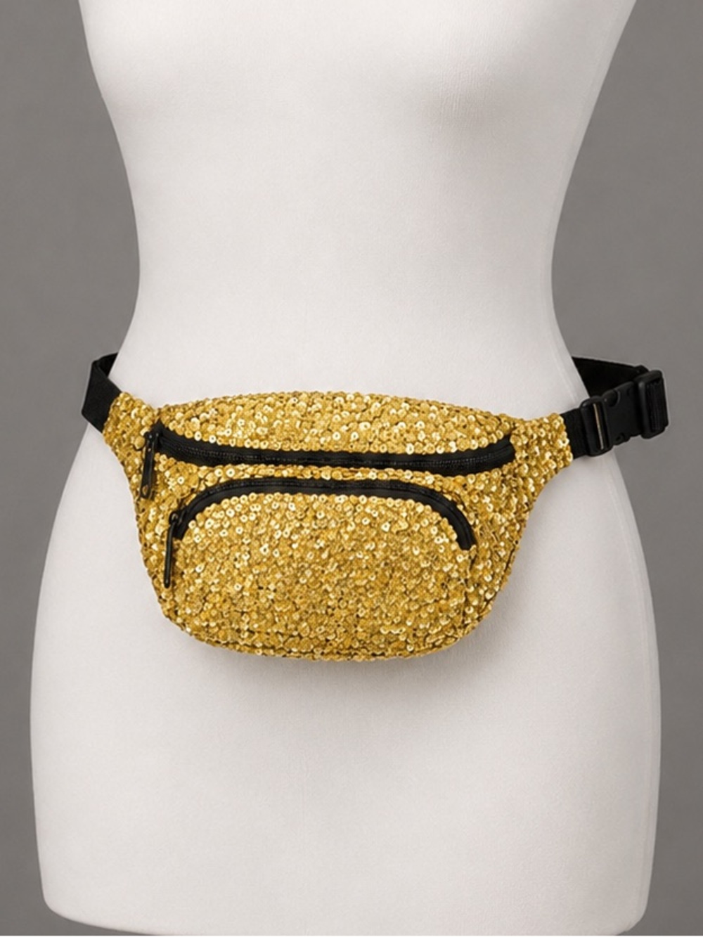 Gold Sequin Belt Bag Fanny Pack Festival Rave Concert Waist Bag Adjustable Hip P